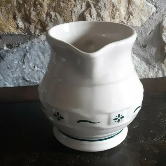 Longaberger POTTERY Woven Traditions  heritage green JUG PITCHER green trim 6" - Picture 3 of 7